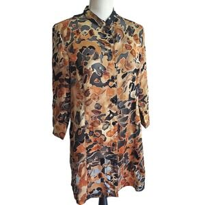 Erin London‎ Women's S Abstract Print Button Down 3/4 Sleeve Tunic Top